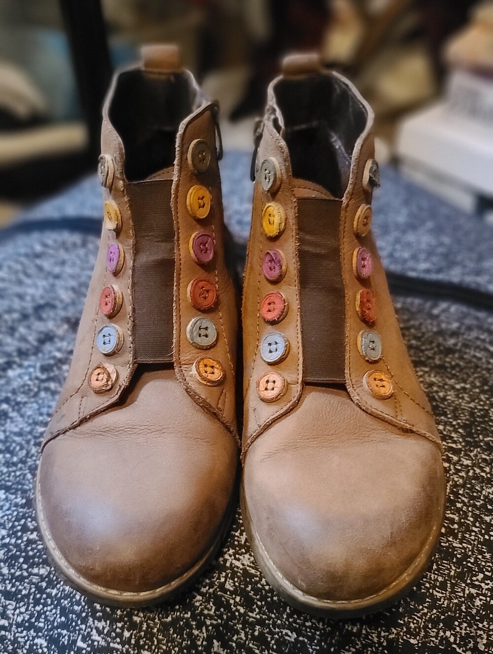 Angel Brown Leather Ankle Boots with Multicolor Button Accents